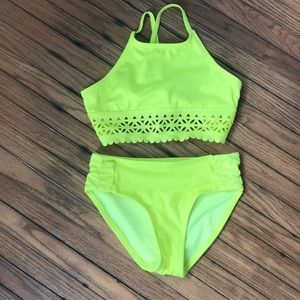 Justice girl's size 7 fluorescent yellow bikini